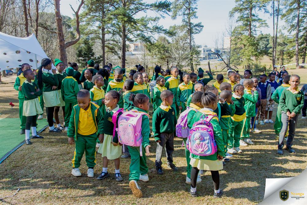 Hundreds of school children gathered together on the festival grounds